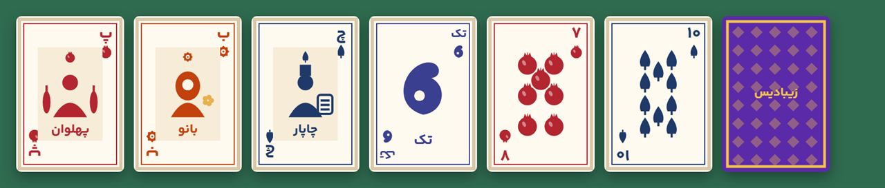 The ZIBADIS Iranian deck: pahlavan, banu, chapar, tak and number cards
